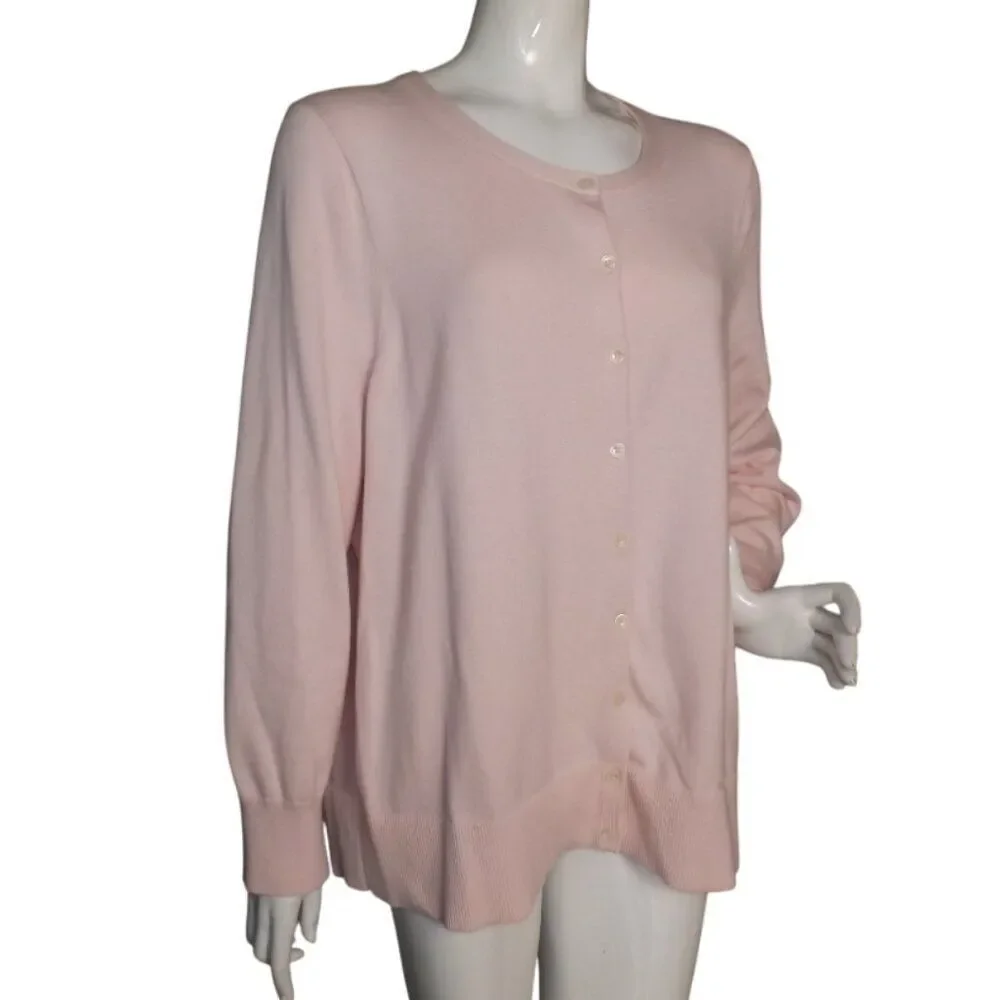 RESERVED! LANDS END Cardigan Sweater, 2X, Pastel Pink, Smooth Knit, - Picture 2 of 9